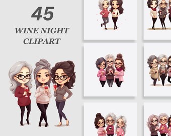 Bundle de cliparts vin nuit, clipart nuit de filles, club de vins, clipart nuit de mamans, cliparts nuit de dames, clipart bestie, clipart soeur