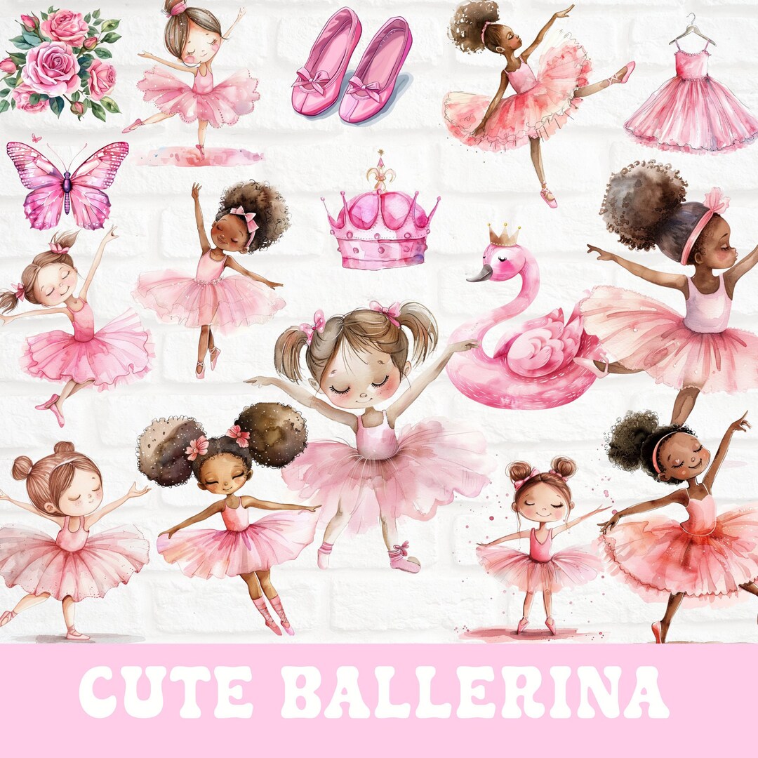 Watercolor Pink Ballerina Clipart Bundle, Swan Lake Clipart, Ballet ...
