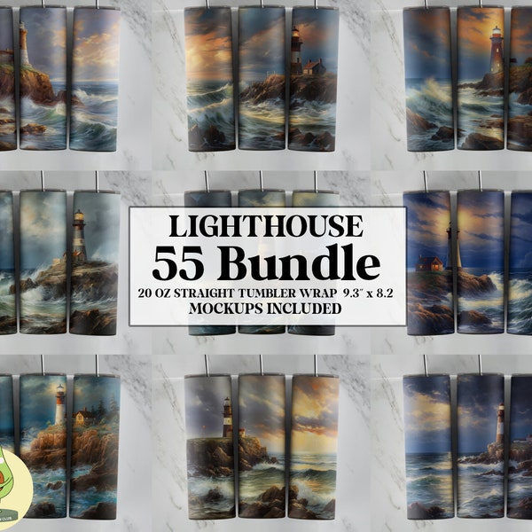 Lighthouse Tumbler Bundle, Lighthouse Tumbler Wrap, 20 oz Skinny Tumbler Sublimation Design, Watercolor Lighthouse Tumbler, Ocean Tumbler