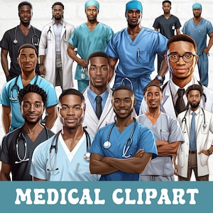 Medical Professional Clipart Bundle, Doctor clipart, Nurse Clipart, African American Doctor clipart, Healthcare worker clipart, Male Nurse