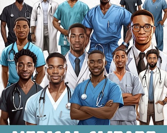 Paquete de imágenes prediseñadas profesionales médicos, imágenes prediseñadas de médicos, imágenes prediseñadas de enfermeras, imágenes prediseñadas de médicos afroamericanos, imágenes prediseñadas de trabajadores de la salud, enfermeros masculinos