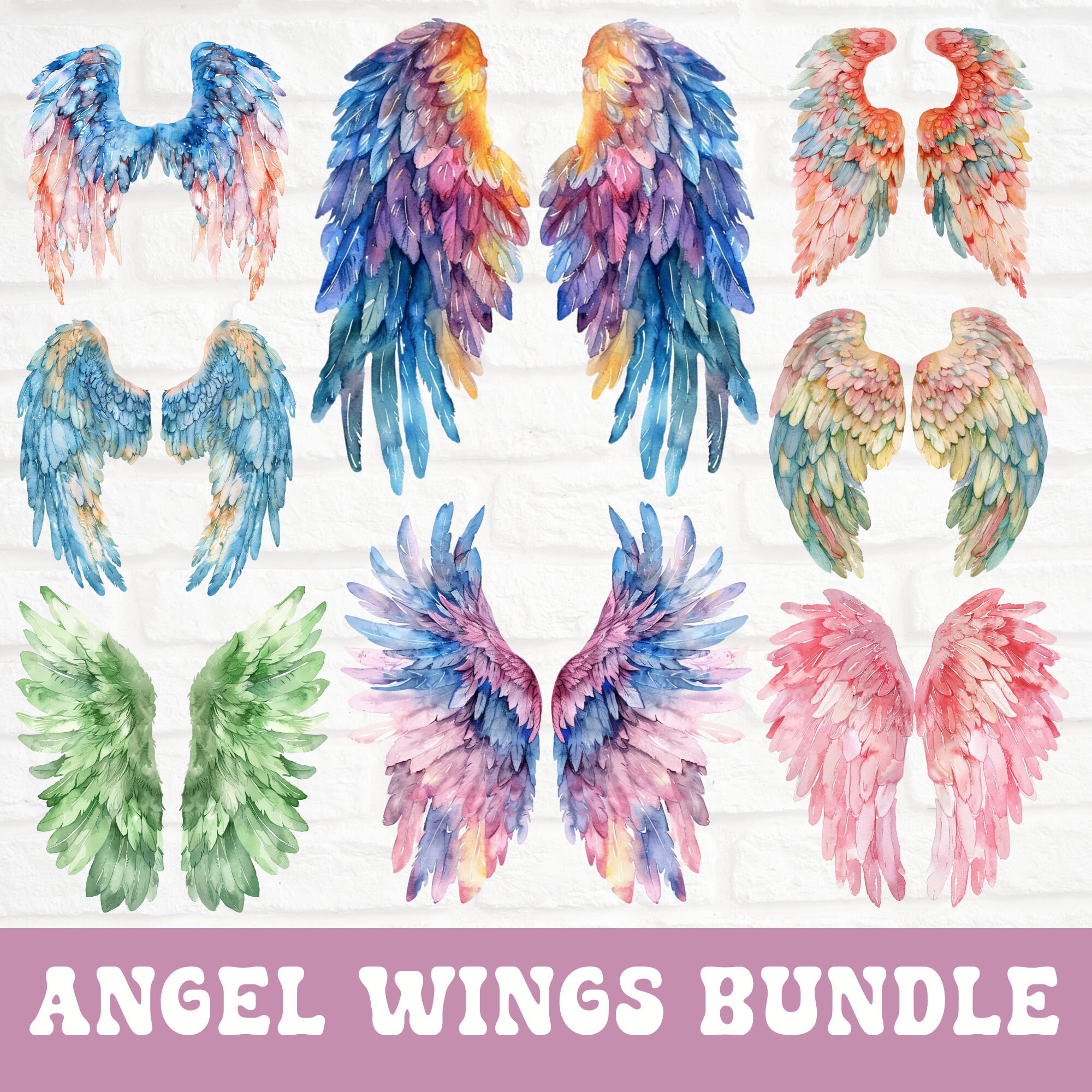 Angel Wings Clipart, Watercolor Angel Wings PNG, Heaven Clipart, Christian Clipart Bundle, Angel Clipart, Angel PNG, Pink Blue Angel Wings
