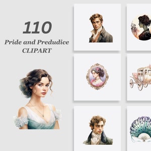 Vintage Romance Clipart, Pride and Prejudice Clipart Bundle, Watercolor Clipart, Commercial Use, Digital Download, Instant Download