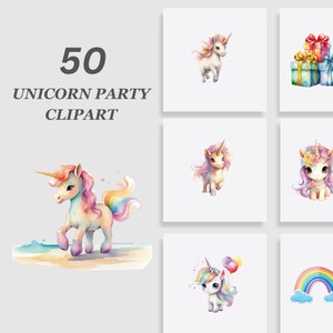 Cute Unicorn Clipart Bundle, Magic Unicorn Clipart, Unicorn Birthday Party Clipart, Unicorn PNG, Watercolor Unicorn, Birthday Girl Clipart