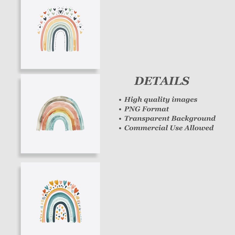 Watercolor Rainbow Clipart Bundle, Boho Rainbow Clipart Bundle ...