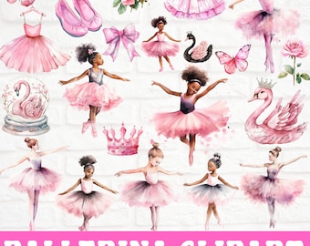 Ballet dans clipart voor kinderkamer kunst aan de muur, aquarel roze ballerina clipart bundel, Swan Lake clipart, schattige ballerina png, aquarel png