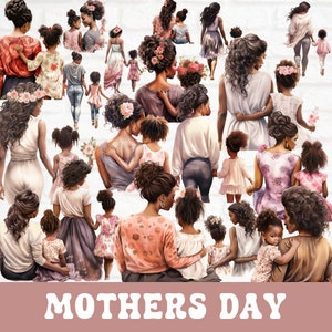 African American Mother Daughter Clipart Bundle, Black Family Clipart, Mommy and Me Clipart, Mothers Day Clipart, Black Mom Clipart Bundle