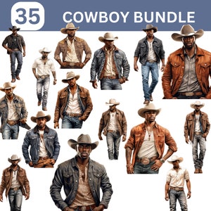 African American Cowboy, Black Cowboy Clipart Bundle, African American Rancher, Watercolor African American Country Boy, Digital Download