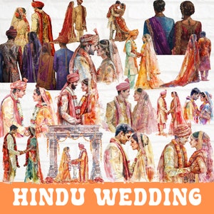 40+ hindoeïstische bruiloft clipart, hindoe aquarel bruiloft bruid en bruidegom, Indiase paar bruiloft, Lehenga jurk, Punjabi Shoesm Ababd Jaraj