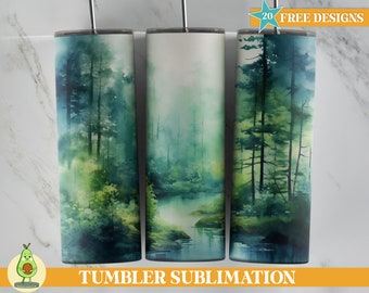 Misty Forest Tumbler PNG, Forest Tumbler Wrap, Watercolor Forest Tumbler 20 oz Sublimation Design, Mountain Tumbler Wrap Design, Forest PNG