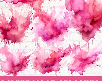 Pink Watercolor Splashes Clipart, Watercolor Splotches Clipart, Logo Background Splashes, Watercolor Clipart, Pastel Watercolor Splashes