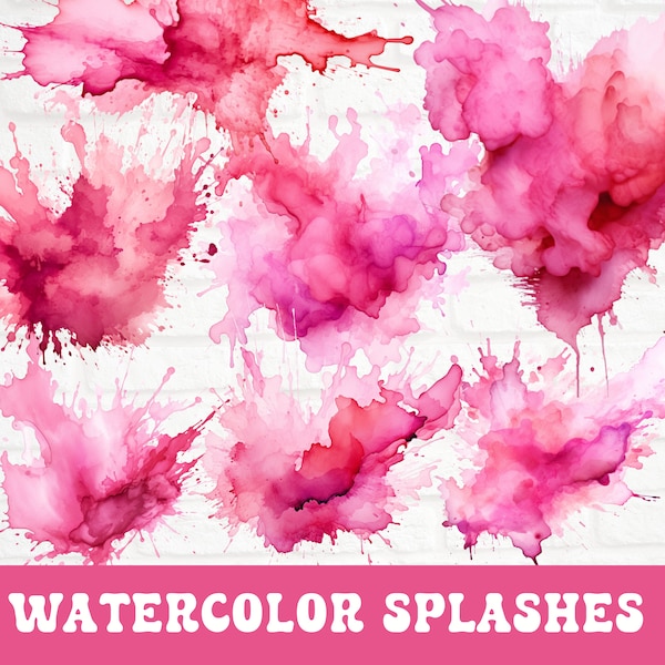 Pink Watercolor Splashes Clipart, Watercolor Splotches Clipart, Logo Background Splashes, Watercolor Clipart, Pastel Watercolor Splashes