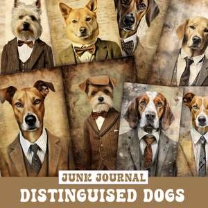 Dog Junk Journal-pagina's, Ephemera Junk Journal, Gentleman Dogs, afdrukbare Junk Journal-versieringen, Victoriaanse honden Junk Journal