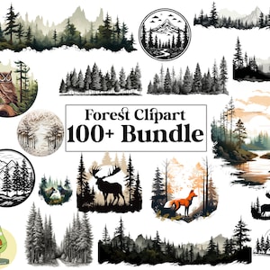 Forest Clipart Bundle, Nature Clipart Bundle, Forest SVG Bundle, Hiking Clipart, Outdoor Clipart, Forest Silhouette Bundle