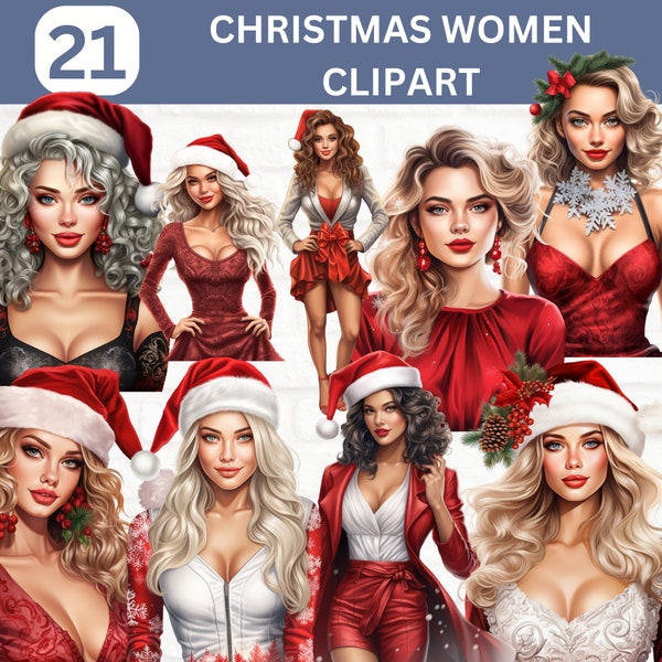 Woman Christmas Clipart Bundle, Christmas Fashion Clipart, Holiday Fashion, Christmas Girl clipart, Mrs Clause clipart, Holiday Clipart