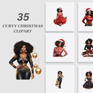 Curvy Black Woman Christmas Clipart Bundle, African American Woman Christmas Clipart, Christmas Clipart, Black Girl Clipart, Xmas Clipart