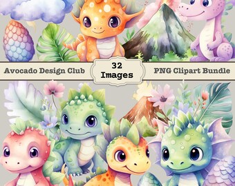 Dino Birthday Cute Dinosaur Party Clipart Jurassic World PNG Whimsical Watercolor T-Rex Baby Shower Invitation Commercial Use Clipart