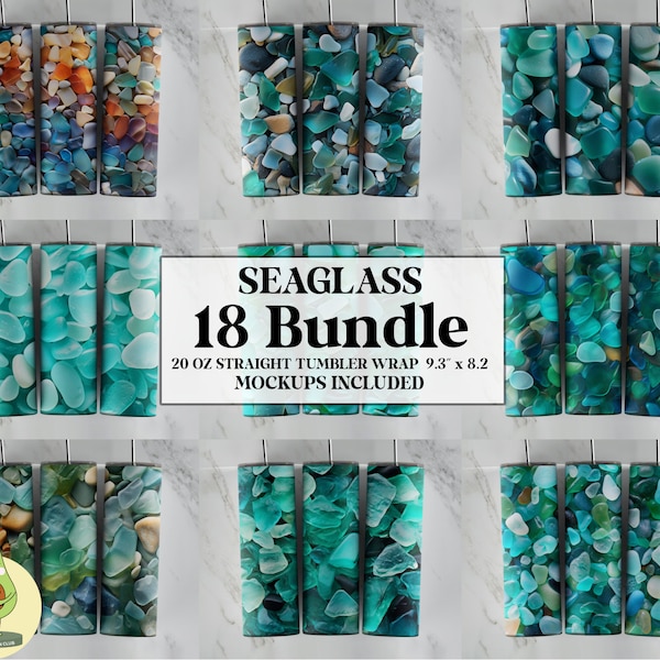 Sea Glass Tumbler PNG, 3D Tumbler Wrap Bundle, Beach Tumbler Wrap, Ocean Tumbler Wrap, 20 oz Skinny Tumbler Sublimation Design Bundle