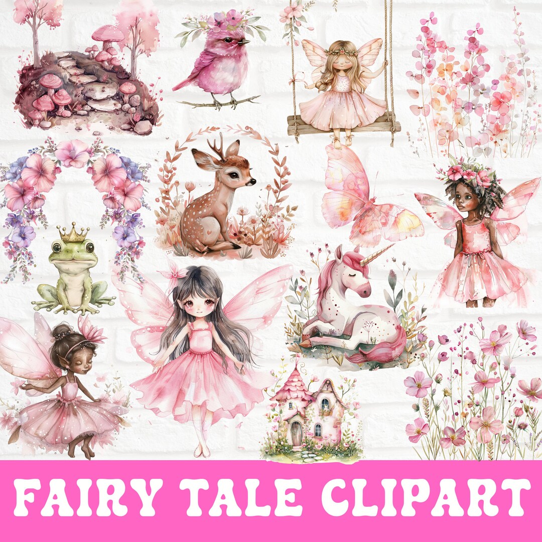 Watercolor Fairy Garden Clipart Bundle, Pink Fairy PNG, Fairy Tale ...