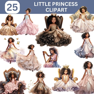 African American Little Princess Clipart Bundle, Baby Princess Clipart, DIY Princess Party Clipart, Black Princess Clipart, Commercial Use