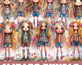 Niedliches schrulliges Junk Journal, schrulliges Mädchen, lustiges Mädchen, niedliches Mädchen Clipart, schrullige Sublimation, schrulliges Clipart