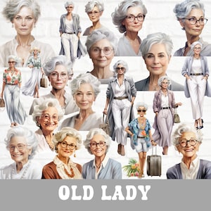 Oude dame PNG, oude vrouw clipart bundel, Business Casual vrouw clipart, eigenzinnige oude dame clipart, oma clipart, oma, gepensioneerde vrouw