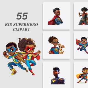 55 African American Superhero Clipart Bundle, Superhero Clipart Bundle, DIY Birthday Party Invitation Clipart, Superhero Sublimation