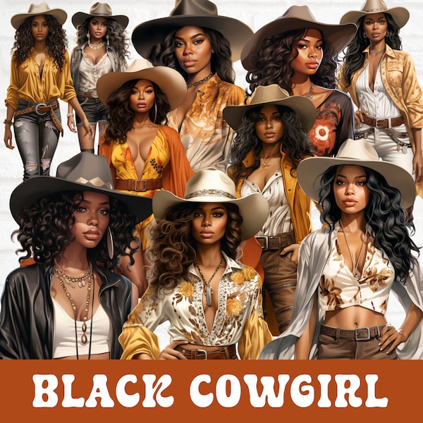 Black Cowgirl Clipart Bundle, Black Woman Clipart, Western Cowgirl Clipart, African Cowgirl Clipart, African Woman clipart, Western Clipart