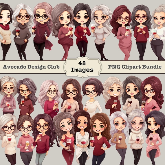 Ladies Night Clipart, Wine Night Clipart Bundle, Girls night clipart, Wine Club, Moms night clipart, Bestie Clipart, Sister Clipart