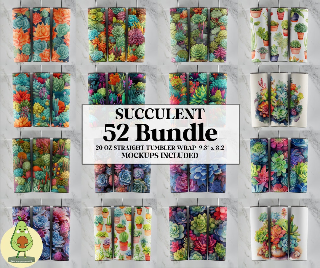 3D Succulent Tumbler Wrap Bundle, Cacti Tumbler Sublimation 20 Oz ...