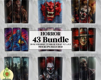 Gruseliges Tumbler Design BUNDLE, 3D Horror Becher Wrap, 3D Halloween Becher, Horror Film Becher Design, 20 oz Skinny Becher Sublimation