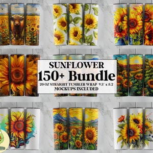 150+ Sunflower Tumbler Design, Sunflower Sublimation Bundle, 20 oz Skinny Tumbler Sublimation Design, Sunflower Tumbler Wrap PNG
