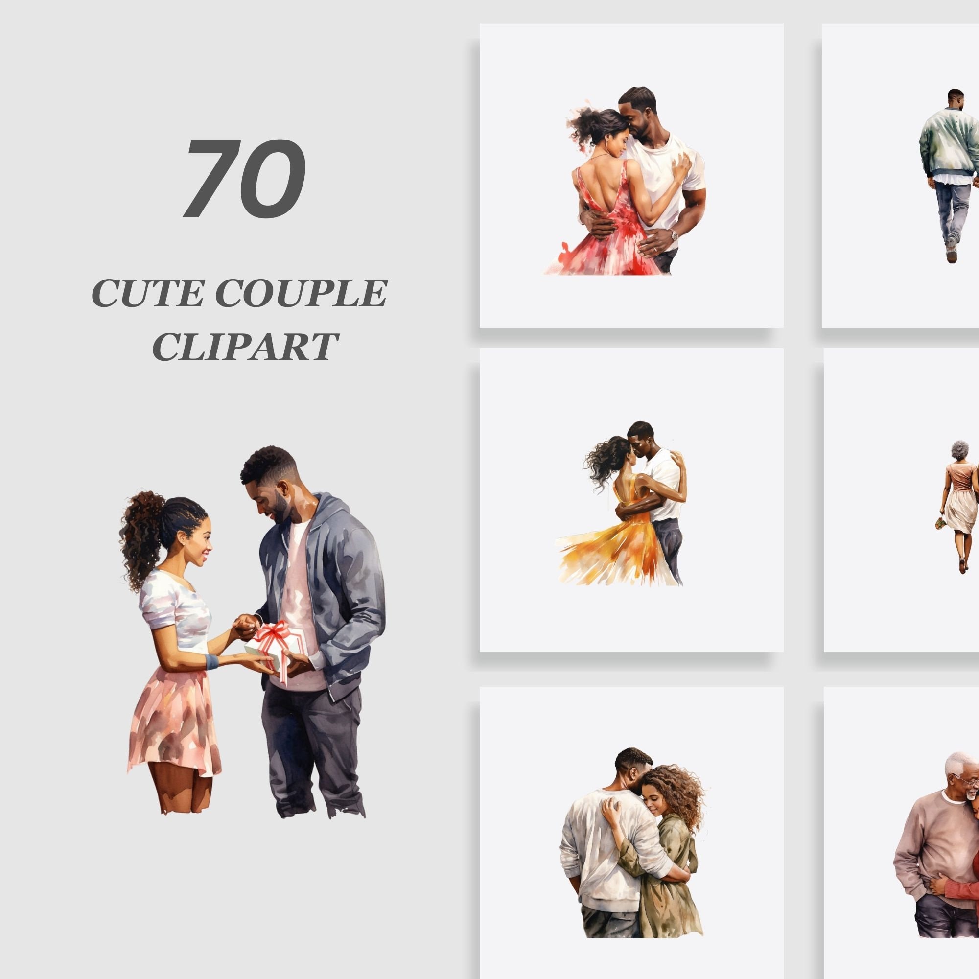 Cute African American Couple Clipart Bundle, Valentines Day Couple ...