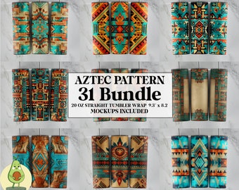 Aztec Tumbler Wrap Bundle, Mayan Tumbler Sublimation 20 oz, Western Skinny tumbler wrap design, Tumbler Bundle Design