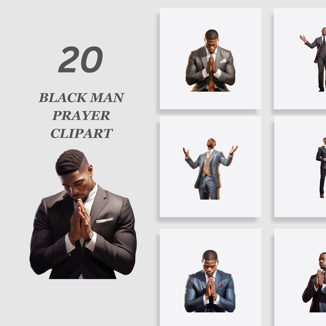 Praying Men Clipart Bundle, African American Man Clipart, Black Man ...