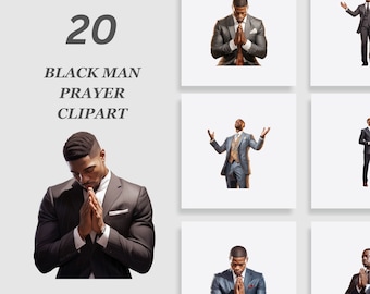 Praying Men Clipart Bundle, African American Man Clipart, Black man Prayer clipart, Religious man clipart, Church clipart bundle