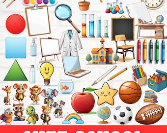 Cute School Clipart Bundle, School PNG, School Supplies Clipart, Graduation Clipart, Back to School, Digital Download, Instant Download