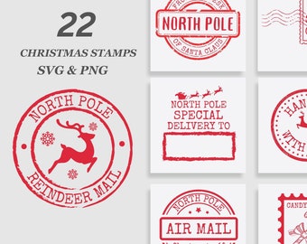 Santa Stamp SVG Bundle, North Pole Svg Bundle, Christmas Stamp Svg, Santa Sack Svg, Reindeer Mail svg, Santa Seal Svg, Santa Letter Svg PNG