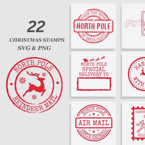 Santa Stamp SVG Bundle, North Pole Svg Bundle, Christmas Stamp Svg, Santa Sack Svg, Reindeer Mail svg, Santa Seal Svg, Santa Letter Svg PNG