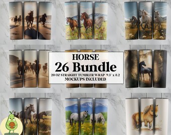 Pferd Tumbler Wrap Bundle, Pferd Tumbler Bundle, Laufende Pferde Tumbler Design, 20 oz Skinny Tumbler Sublimation Bundle, Pferd Sublimation