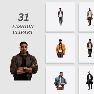 Black Man Fashion Clipart Bundle, Street Fashion Clipart, African American Men Clipart, Men of Color Clipart, Planner pngs, Digital Download