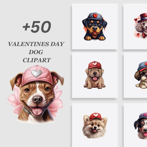 Valentines Day Dog Clipart, Watercolor Dog Clipart, Love Clipart, Dog Lover Clipart, Dog Clipart, Dog Mom Clipart, Heart Clipart Bundle