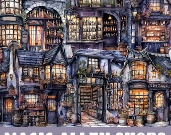 Magic Alley Wizard Clipart Bundle, Magic School Clipart Bundle, Potion Shop Clipart, Ephemera Clipart, Wizard Shops Clipart, Wizard Clipart