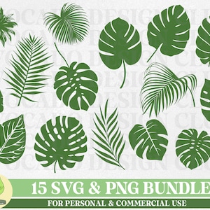 Tropical Leaves SVG Bundle, 15 Tropical Palm Leaf SVG, Monstera Leaf svg, Palm Branch Svg, Jungle Leaves Svg, Tropical Leaves PNG, Cricut