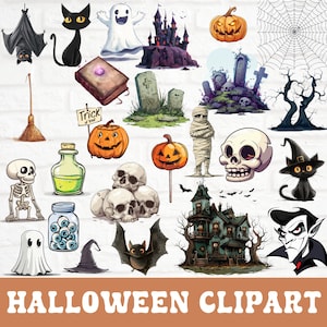 50+ Halloween Clipart Bundle, Halloween decoration, Sublimation Art, Cute Halloween Bundle, Halloween PNGs, Spooky Sublimation Bundle