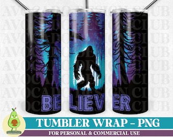 Bigfoot Believer Tumbler Wrap, Bigfoot Tumbler Wrap PNG, Sasquatch Tumbler Wrap, Diseño de sublimación de vaso flaco de 20 oz, Vaso de camping