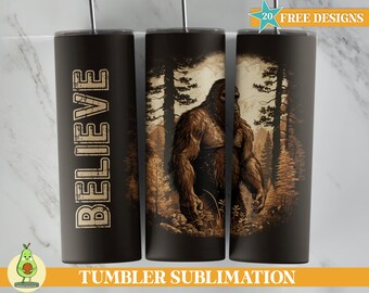 Bigfoot Believer Tumbler Wrap, Bigfoot Tumbler Wrap PNG, Sasquatch Tumbler Wrap, Diseño de sublimación de vaso flaco de 20 oz, Vaso de camping