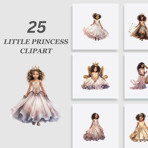 Little Princess Clipart Bundle, African American Little Princess, DIY Princess Party Clipart, Black Princess Clipart, Commercial Use