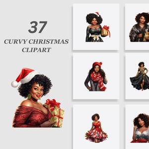 Curvy Black Woman Christmas Clipart Bundle, African American Woman Christmas Clipart, Christmas Clipart, Black Girl Clipart, Xmas Clipart