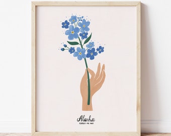 Alaska Wall Art | Forget Me Not Flower | State flower | Alaska Poster